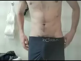 Huge dick guy got caught in bathroom by hidden camera